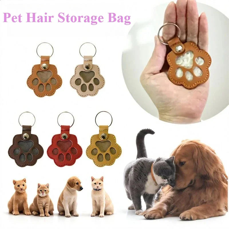 Paw Shape Memorial Leather Pet Hair Storage Bag Multifunctional Portable Keychain for Cat and Dog Hair Memorial Gift