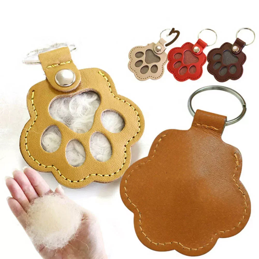 Paw Shape Memorial Leather Pet Hair Storage Bag Multifunctional Portable Keychain for Cat and Dog Hair Memorial Gift