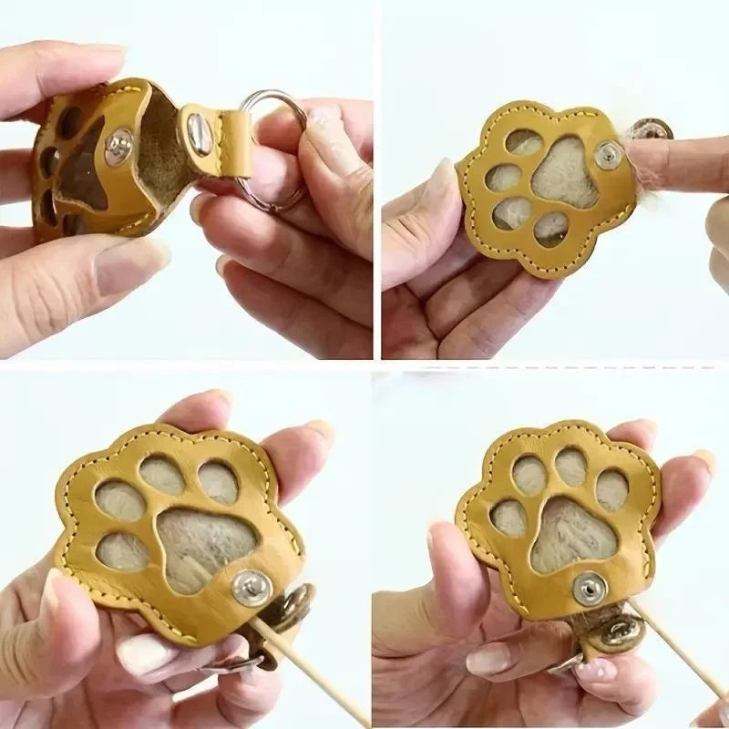 Paw Shape Memorial Leather Pet Hair Storage Bag Multifunctional Portable Keychain for Cat and Dog Hair Memorial Gift