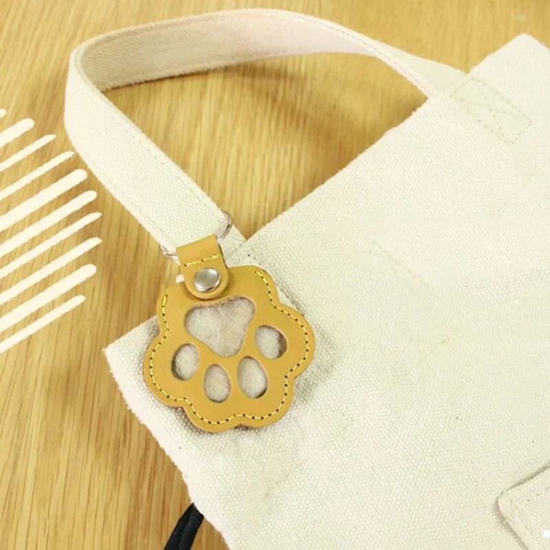Paw Shape Memorial Leather Pet Hair Storage Bag Multifunctional Portable Keychain for Cat and Dog Hair Memorial Gift